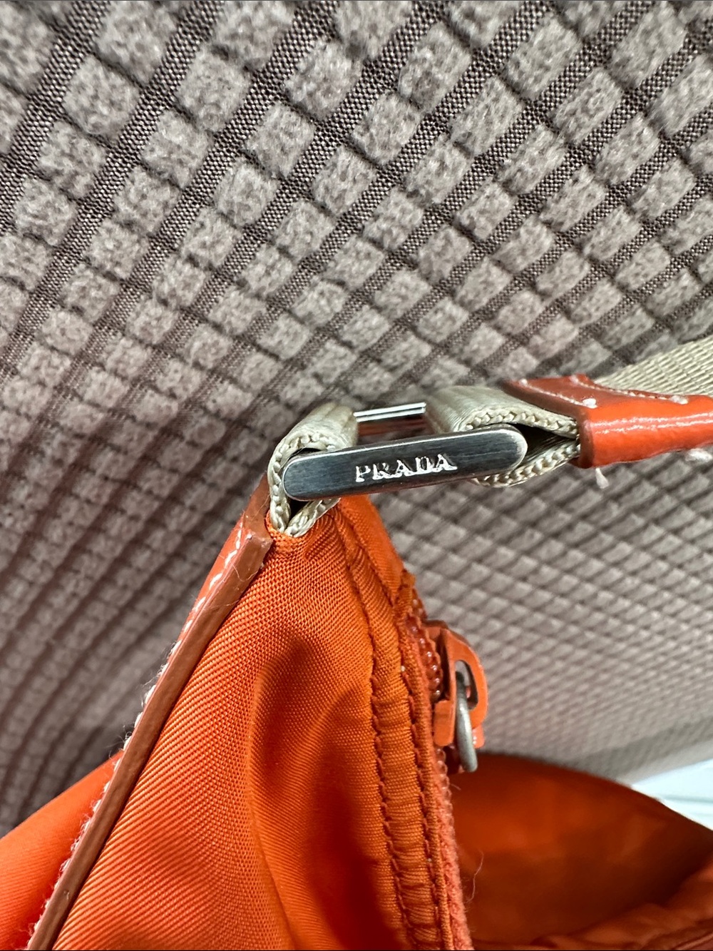 Prada Orange Nylon Shoulder Bag with Beige Strap - Picture 4 of 13